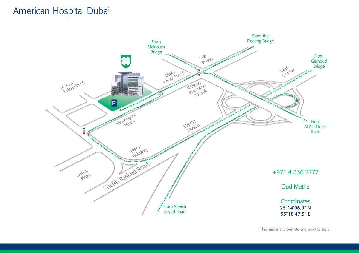 térkép Amerikai kórház Dubai