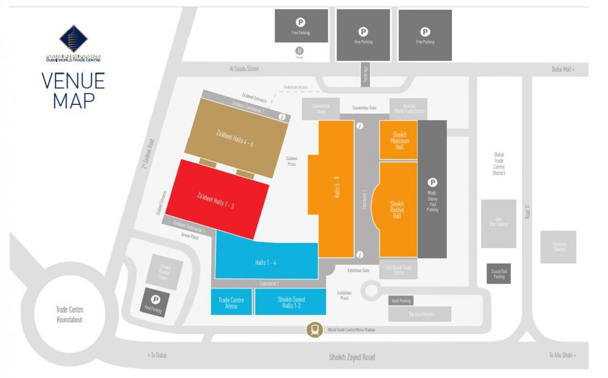 térkép Dubai mall bevásárlóközpont parkoló