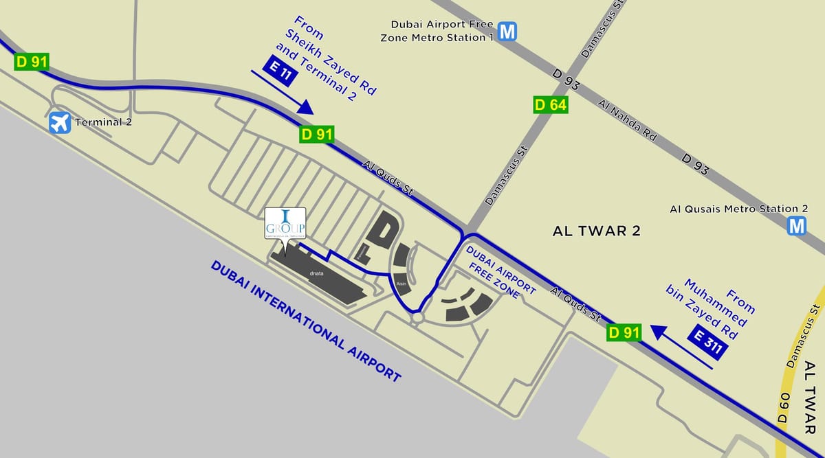 térkép Dubai repülőtér-mentes övezet