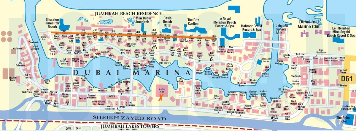 JBR térkép Dubai