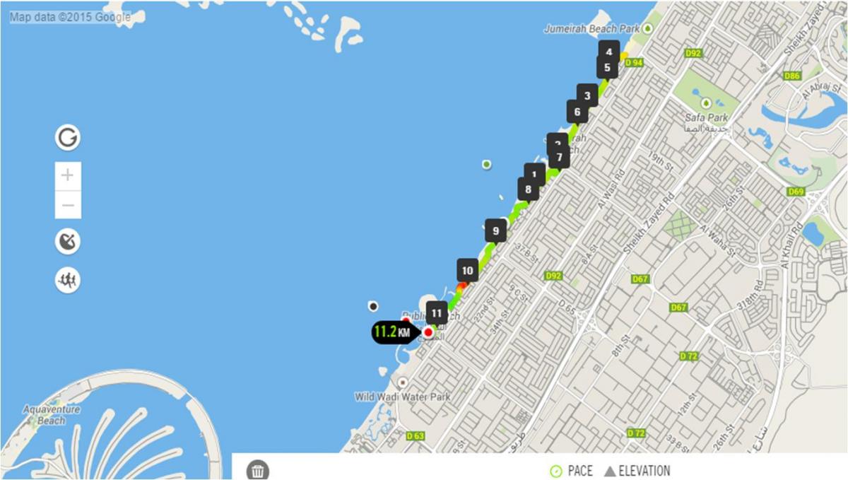 Jumeirah beach futópálya térkép
