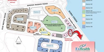 Térkép Dubai egészségügyi város